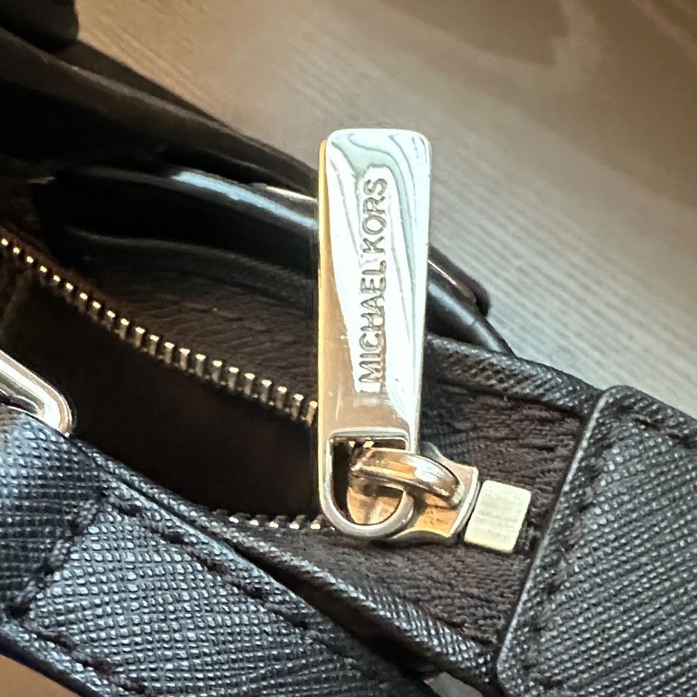Michael Kors Black Satchel with Silver Eyelet Rivet Accents Crossbody Strap - Picture 7 of 8
